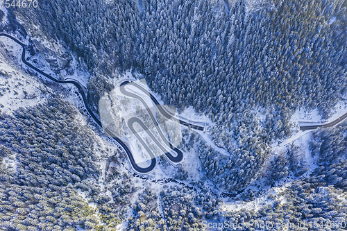 Image of Mountain winter road, aerial view