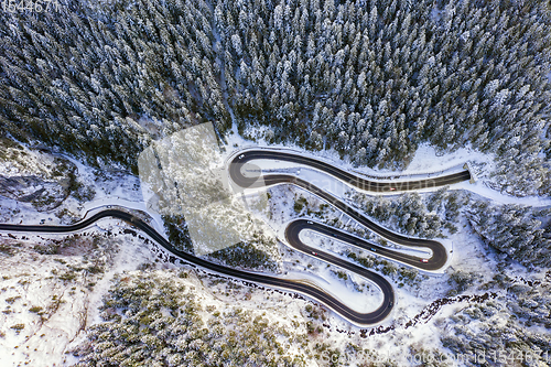 Image of Above view of curvy winter road