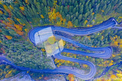 Image of Curvy road in autumn forest