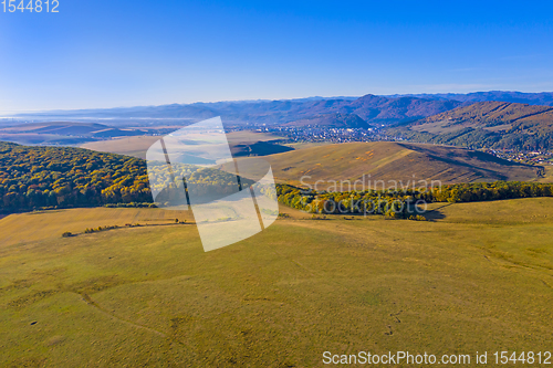 Image of Aerial autumn landscape in rural area