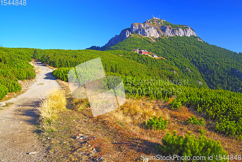 Image of Green mountain against the blue sky