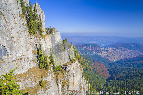 Image of Rock wall and autumn forest