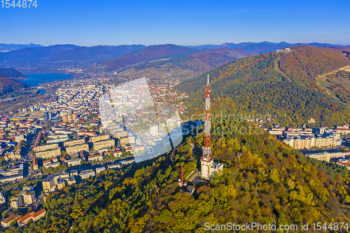 Image of Antenna tower on autumn hill