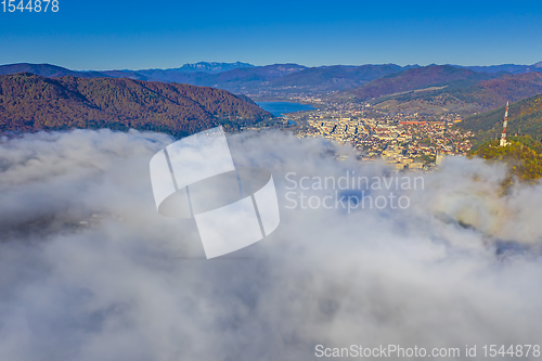 Image of Above view of foggy city