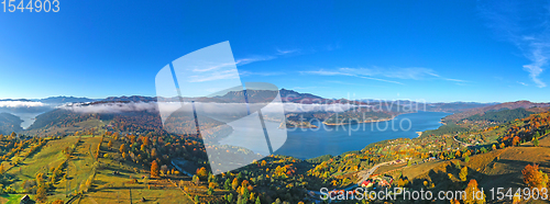 Image of Aerial view of autumn mountain panorama.