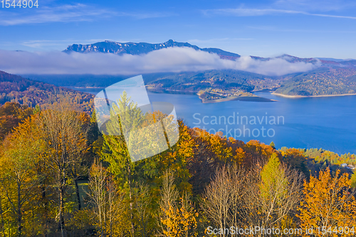 Image of Autumn trees and mountain lake scene