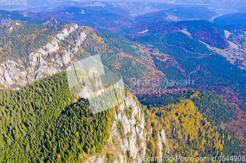Image of Aerial view of autumn mountain