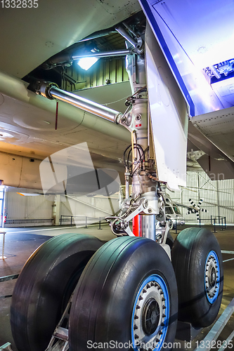 Image of Airplane landing gear detail