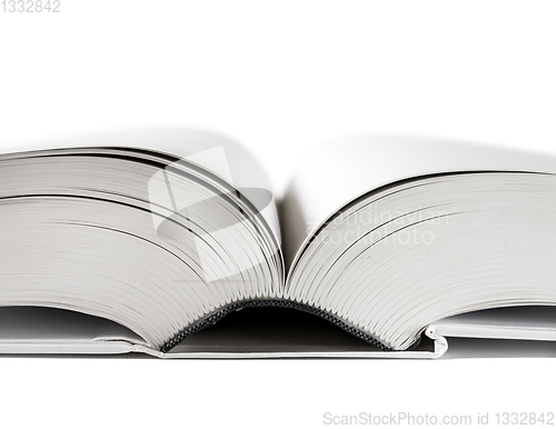 Image of Open blank dictionary, book on white background