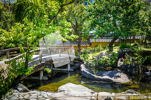 Image of Bridge in Japanese garden, Tokyo, Japan