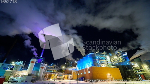 Image of Factory at Night Air Pollution From Industrial Smoke