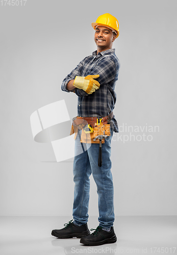 Image of happy indian worker or builder with crossed arms