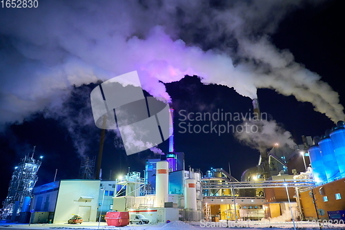 Image of Factory at Night Air Pollution From Industrial Smoke