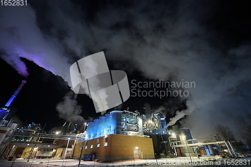 Image of Factory at Night Air Pollution From Industrial Smoke