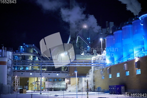 Image of Factory at Night Air Pollution From Industrial Smoke