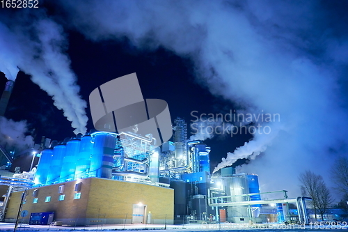 Image of Factory at Night Air Pollution From Industrial Smoke