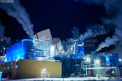 Image of Factory at Night Air Pollution From Industrial Smoke