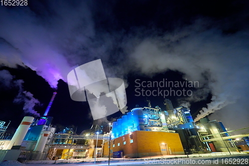 Image of Factory at Night Air Pollution From Industrial Smoke