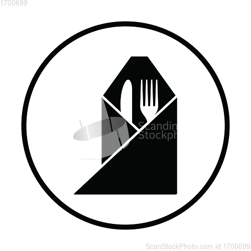 Image of Fork and knife wrapped napkin icon