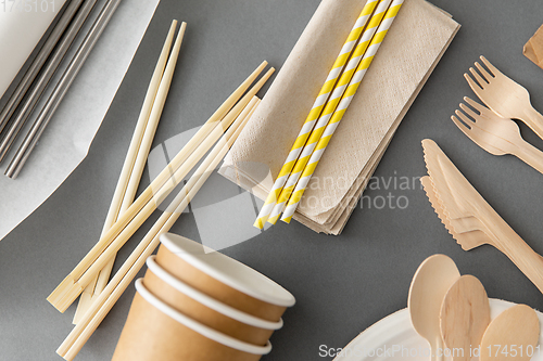 Image of disposable dishes of paper and wood