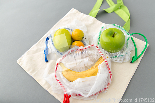 Image of reusable shopping bags for food with fruits