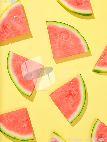 Image of watermelon slices on yellow background