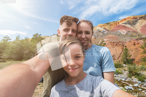 Image of Selfie of family in mountain