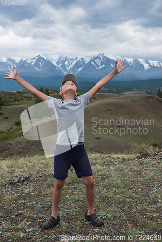 Image of Teen boy on he the Altai Mountains