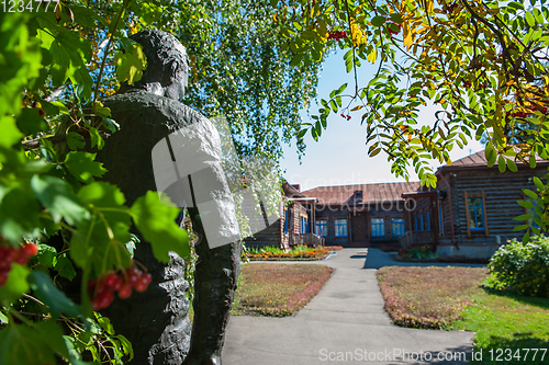 Image of Old school where studied Vasily Shukshin in Srostki village. Altaiskiy Krai. Western Siberia. Russia