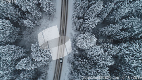 Image of country road in winter season with fresh snow