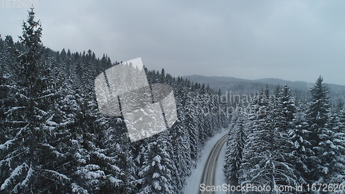 Image of country road in winter season with fresh snow