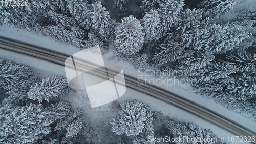 Image of country road in winter season with fresh snow