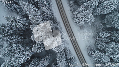 Image of country road in winter season with fresh snow