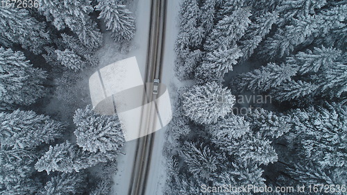 Image of country road in winter season with fresh snow