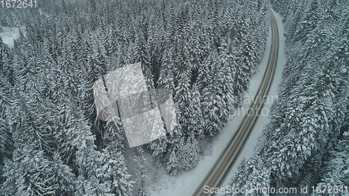 Image of country road in winter season with fresh snow