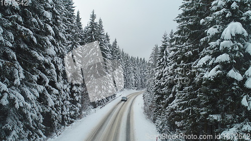 Image of country road in winter season with fresh snow