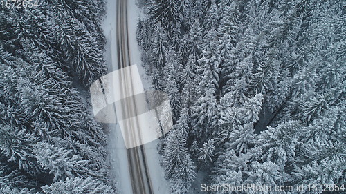 Image of country road in winter season with fresh snow