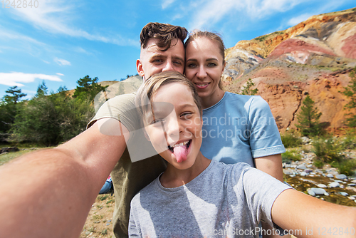 Image of Selfie of family in mountain