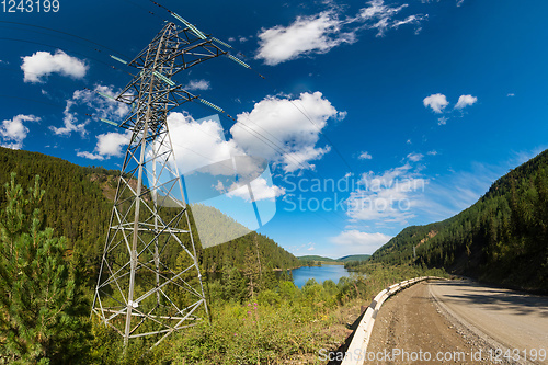 Image of Power line in summer mountain
