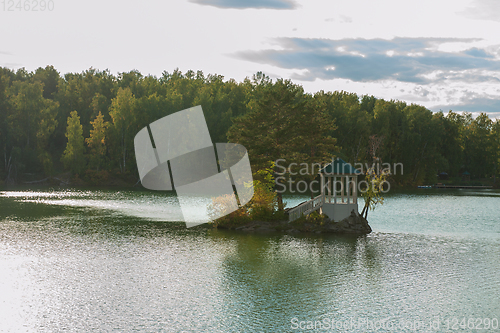 Image of Summer landscape of lake with crystal and fresh water Aya