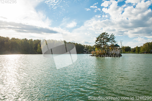 Image of Summer landscape of lake with crystal and fresh water Aya