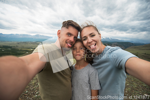 Image of Selfie of family in mountain