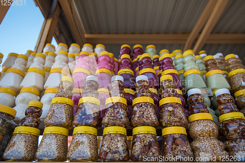 Image of A lot of jars with natural organic honey