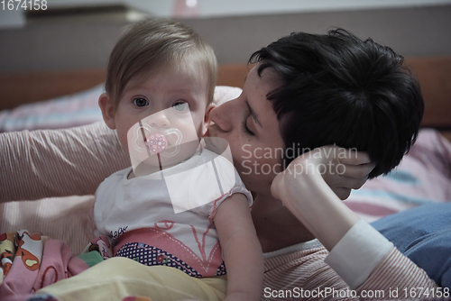 Image of mother is playing with baby at home