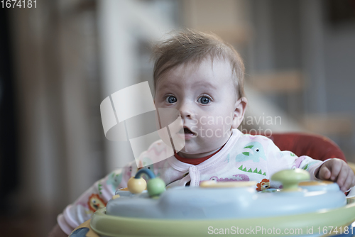 Image of baby learning to walk in walker