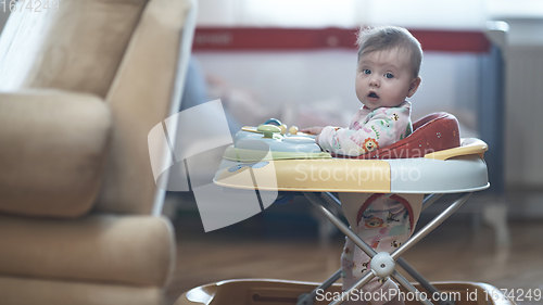 Image of baby learning to walk in walker