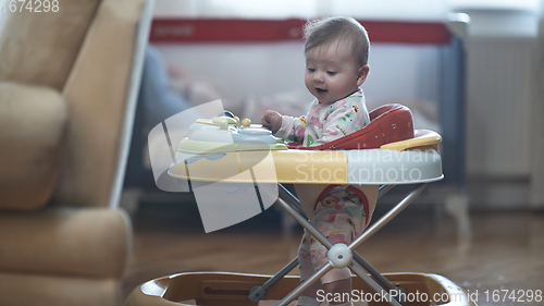 Image of baby learning to walk in walker