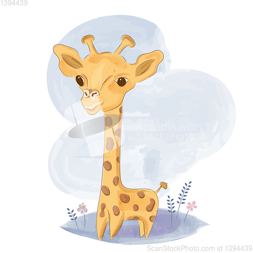 Image of Cute baby giraffe on  the meadow
