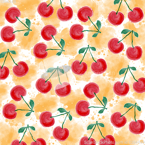 Image of watercolor summer background with cherries