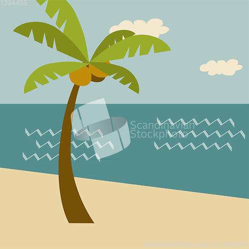 Image of Beach  scene. Retro summer holiday poster